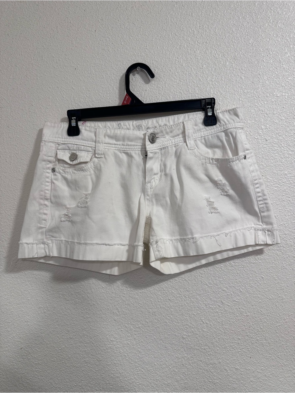 Wallflower White Distressed Cuffed Denim Shorts